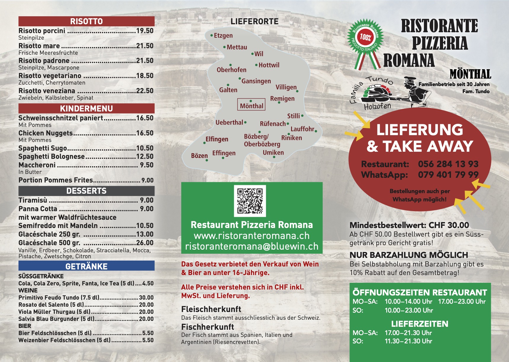 Menükarte für Lieferservice Takeaway von Ristorante Pizzeria Romana Seite 1