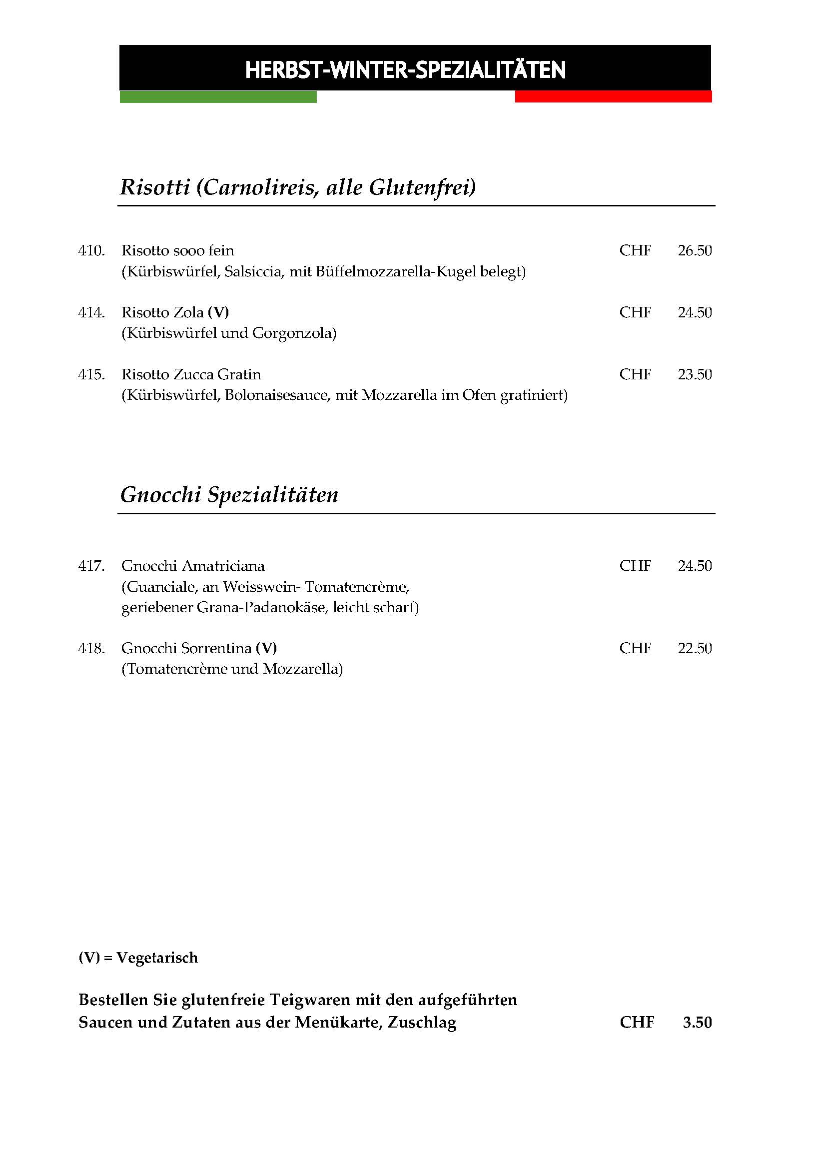 Risotto und Gnocchi Spezialitäten: Herbst-Winter 2025 im Ristorante Pizzeria und Catering Romana in Mönthal Aargau