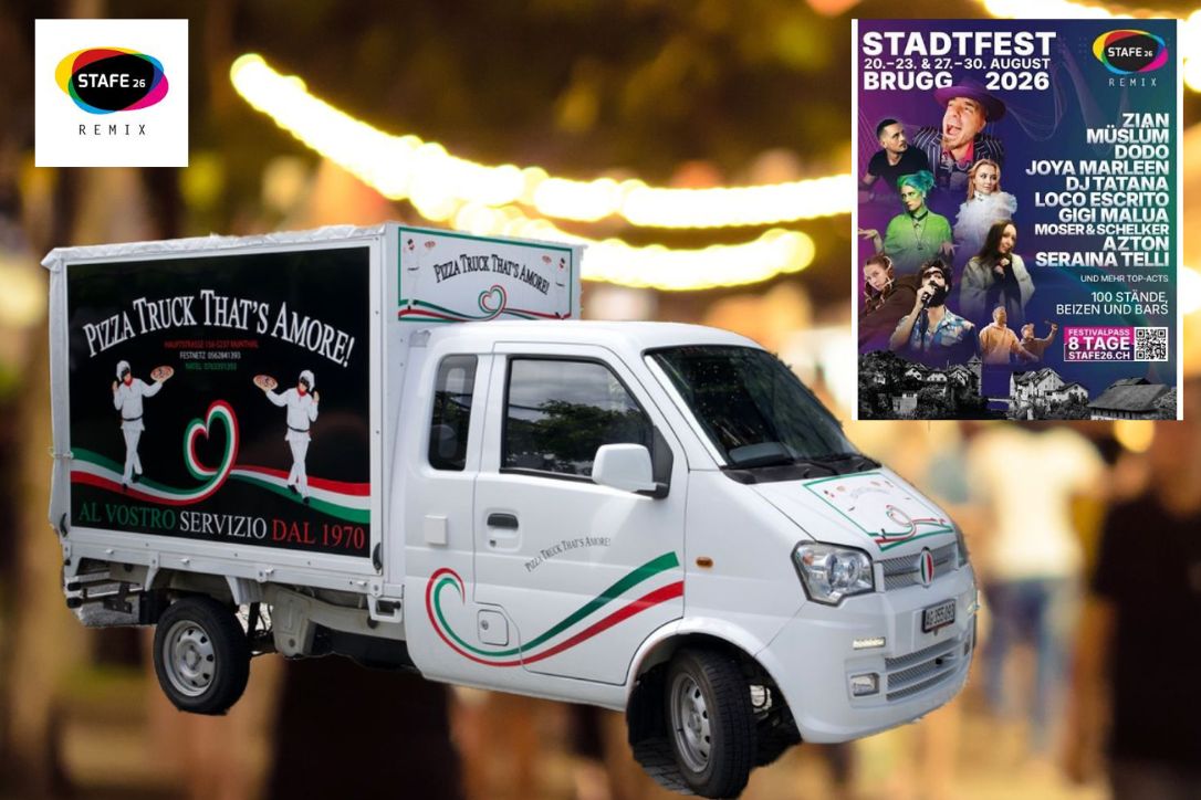 Pizza-Truck That's Amore von Romana Mönthal am Stadtfest Brugg von Ende August 2026: Heisse Pizzas zu heissen Rhythmen von vielen Musikkünstlern